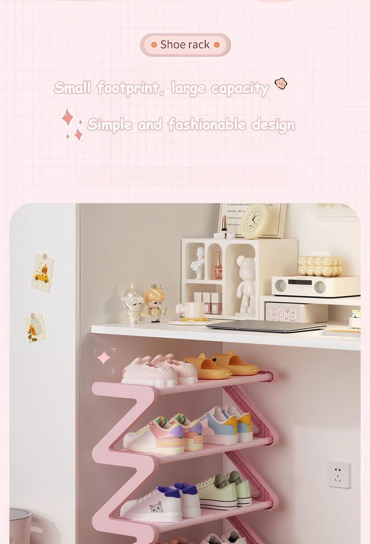 4-Tier Z-Shaped Shoe Rack, Durable Plastic Independent Storage Boxes, Curved Design, Multi-Function Storage Rack, Easy Assembly Freestanding Shoe Rack, No Tools Required, Compact Design, Suitable for Living Room Or Dorm, Stackable And Space-Saving