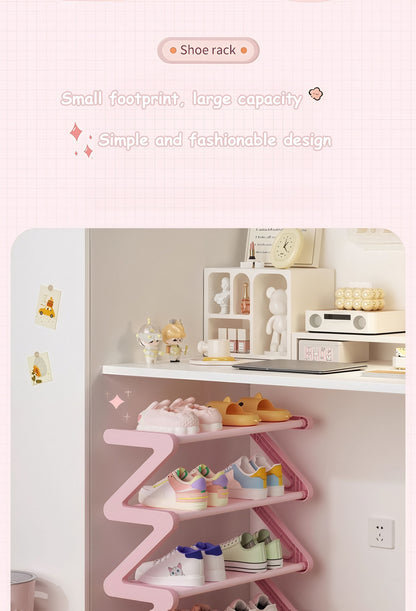 4-Tier Z-Shaped Shoe Rack, Durable Plastic Independent Storage Boxes, Curved Design, Multi-Function Storage Rack, Easy Assembly Freestanding Shoe Rack, No Tools Required, Compact Design, Suitable for Living Room Or Dorm, Stackable And Space-Saving