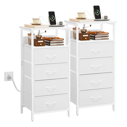 [Halloween Christmas] TOMNK Night Stand With Charging Station Set Of 1/2, Dresser For Bedroom With LED Light, Side Table With USB Port, 3/4 Fabric Drawers With PU End, For Small Spaces, Closet, School And Dormitory Storage, Entryway, For Halloween And Chr
