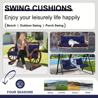 Premium 5" Thick Waterproof Outdoor Swing Cushions Sturdy Durable 2-3 Seat Replacement Porch Swing Cushions with Backrest And Ties Bench Cushion for Outdoor Furniture Backyard Patio