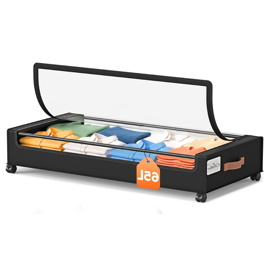 Wheeled Under Bed Storage Box with Metal Drawer – 1 or 2 Pack Rolling Under-Bed Organizer for Clothes, Shoes, Blankets, Bedding & Books | Space-Saving Bedroom Storage Solution