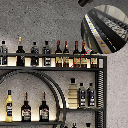 Bottle Rack with LED Lighting, Wall Mounted Glass Holder, 3-Tier Drink Storage Shelf, Floating Wall Display Rack, Iron Beverage Shelf with Glass Holder for Kitchen, Living Room, Bar Area -Golden/Black, Kitchen Organization, Modern Wine Shelf, Highquality