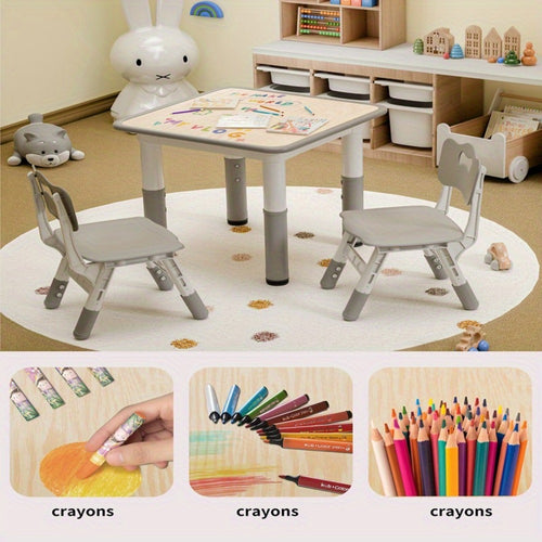 3pcs Easy-Clean Toddler Furniture Set: Height-Adjustable Table & 2 Sturdy Wooden Chairs, Perfect for Kids' Activities in Classrooms, Bedrooms, Playrooms, & Homes, Christmas Gifts