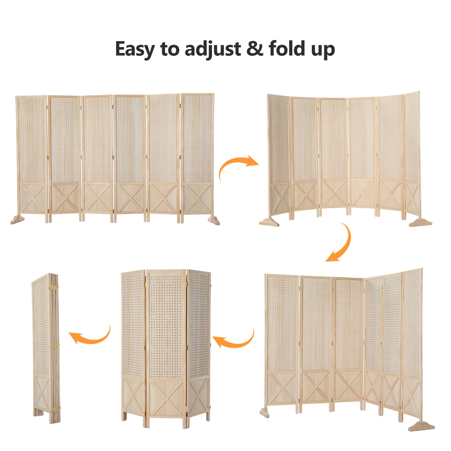 VINGLI 60''H Freestanding Pegboard, Wood Room Divider Display Board Organizer with Support Feet, Folding Privacy Screen Partition Space Separator for Craft Shows Events Retail