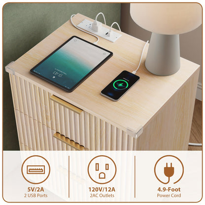 [Nightstand with Charging] Set of 1 Or 2 Nightstand with Charging Station, Side Table with 3 Drawers, Bedside End Table with 2 USB Ports And 2 AC Outlets, Night Stand for Bedroom, Small Dresser for Small Spaces