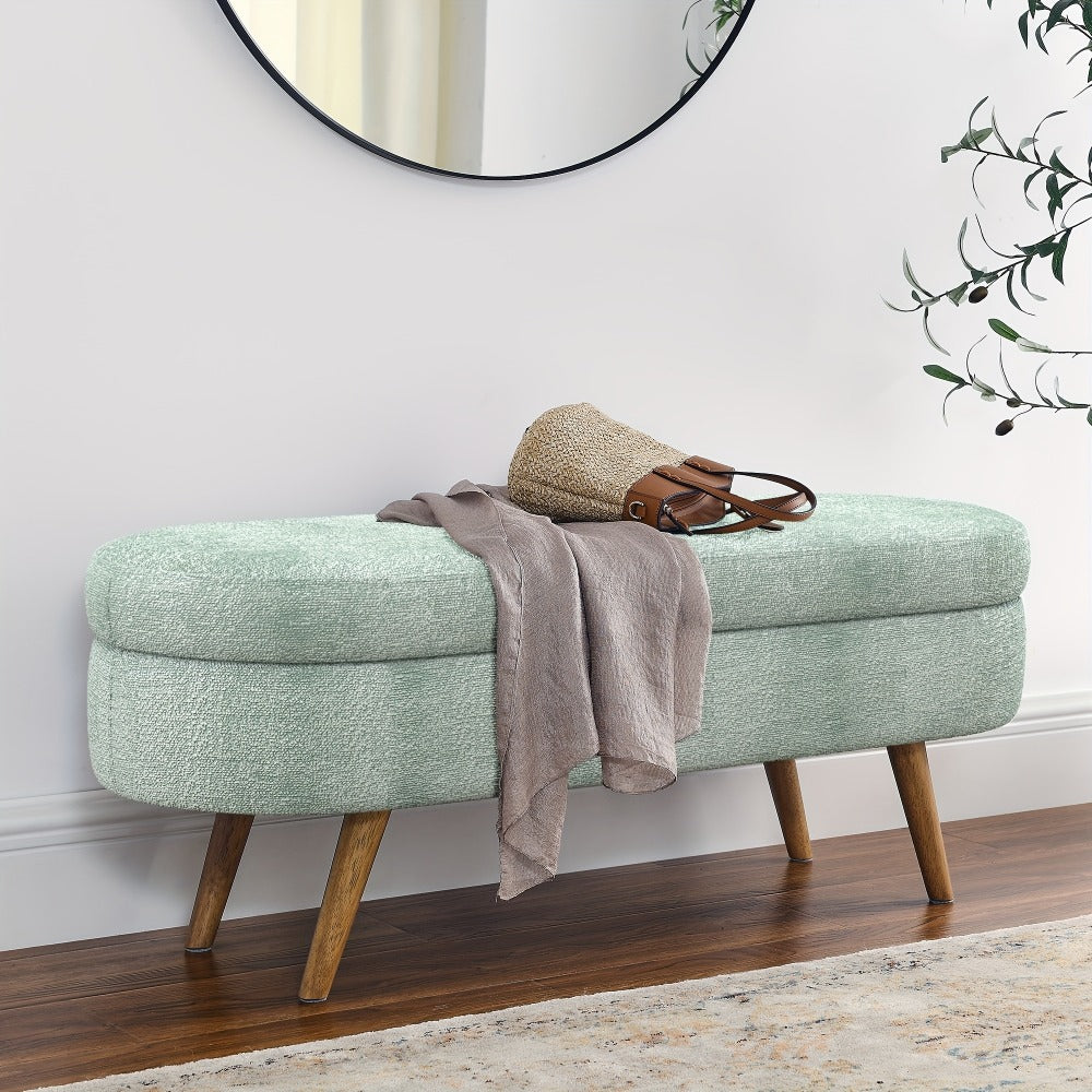 Upholstered Storage Ottoman Bench with Solid Wood Legs, Fabric Padded Footstool & Entryway Bench with Hidden Storage, 43.5" Bedroom Living Room Hallway Bench, 250 lb Capacity, 8 Colors