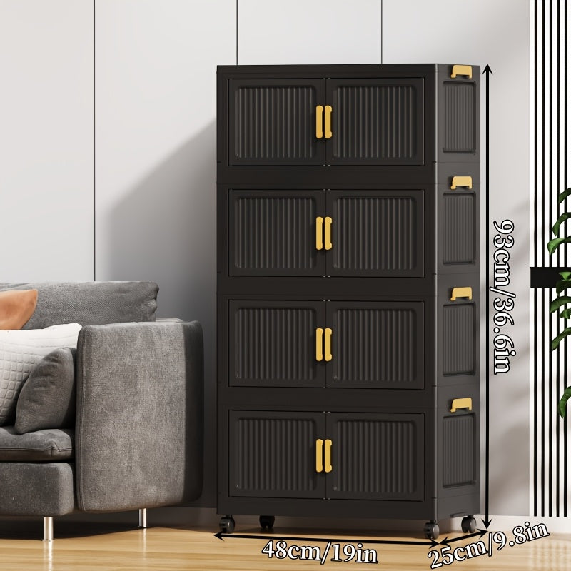 3/4/5 Tier Foldable Storage Cabinet, Stackable Plastic Storage Boxes with Lids, Folding Wardrobe Storage System, Portable Modular Storage Boxes with Casters for Entryways, Kitchens, Living Rooms, Bedrooms, Home Offices