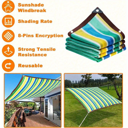 Sun Shade Net Striped Multicolor 90% Sunblock Breathable HDPE Plastic Corner Guards – 2 Sizes Outdoor Shade Cloth for Garden Terrace Balcony Carport Picnic