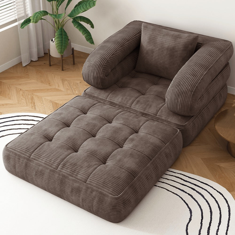 Convertible Sofa Bed No Assembly Required, Multi-Position High-Density Sponge Corduroy Sofa for Small Spaces Bedroom Apartment RV, Lazy Lounger Movie Sofa