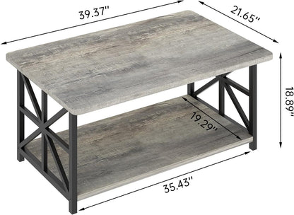 LTTROMAT Modern Coffee Table for Living Room, Faux Marble 2-Tier Coffee Table with MDF Broad & Metal Frame, Farmhouse Style Rectangular Center Table for Small Space, Space Saving Tea Table for Bedroom, Kitchen, Office