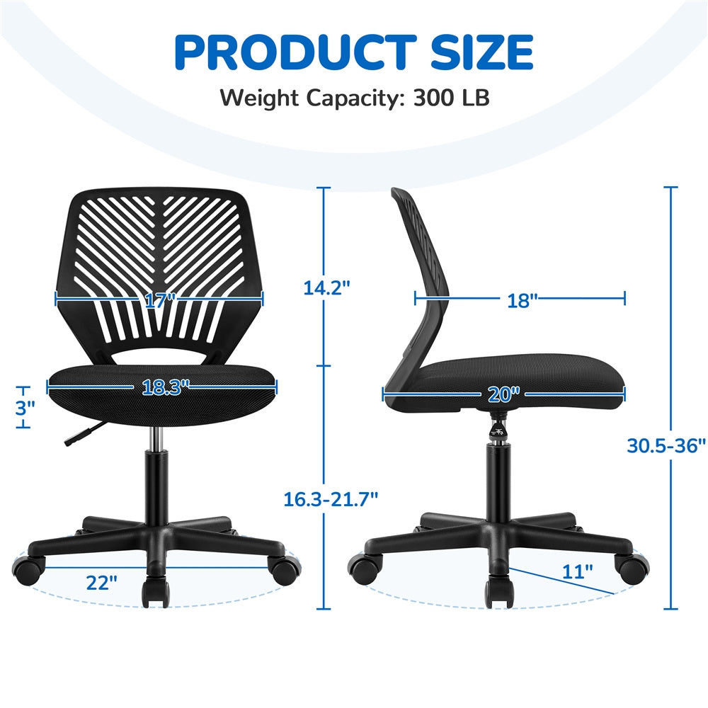 Costoffs Ergonomic Office Chair Armless Height Adjustable Swivel Task Chair with Lumbar Support for Home and Study, 300lb Weight Capacity, Black/Turquoise/Dark Gray/Rose red/Purple/Green/Blue, Christmas Gift