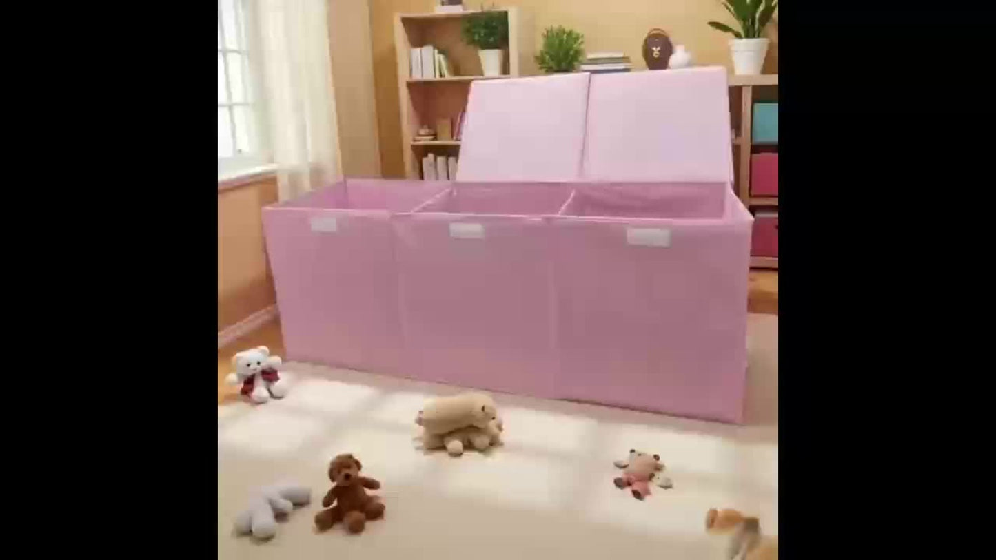 Extra Large Collapsible Storage Bin- Sturdy Organizer with Mesh Pockets, 40"x14"x16"- Pink Foldable Box Storage for Girls Storage Box for Home& Play Spaces