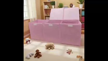 Extra Large Collapsible Storage Bin- Sturdy Organizer with Mesh Pockets, 40"x14"x16"- Pink Foldable Box Storage for Girls Storage Box for Home& Play Spaces