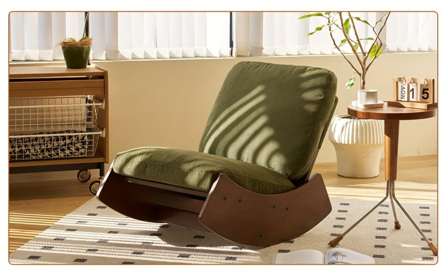 Upholstered Glider Rocking Chair with Solid Wood Frame | Comfortable Accent Reading Chair for Bedroom, Living Room & Nursery | Single or Set of 2 | White or Green