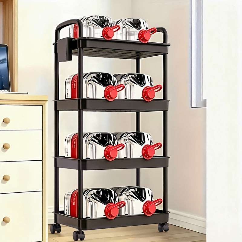 3/4/5-Tier Plastic Rolling Utility Cart with Handle, Multi-Functional Storage Trolley for Office, Living Room, Kitchen, Movable Storage Organizer with Wheels, White
