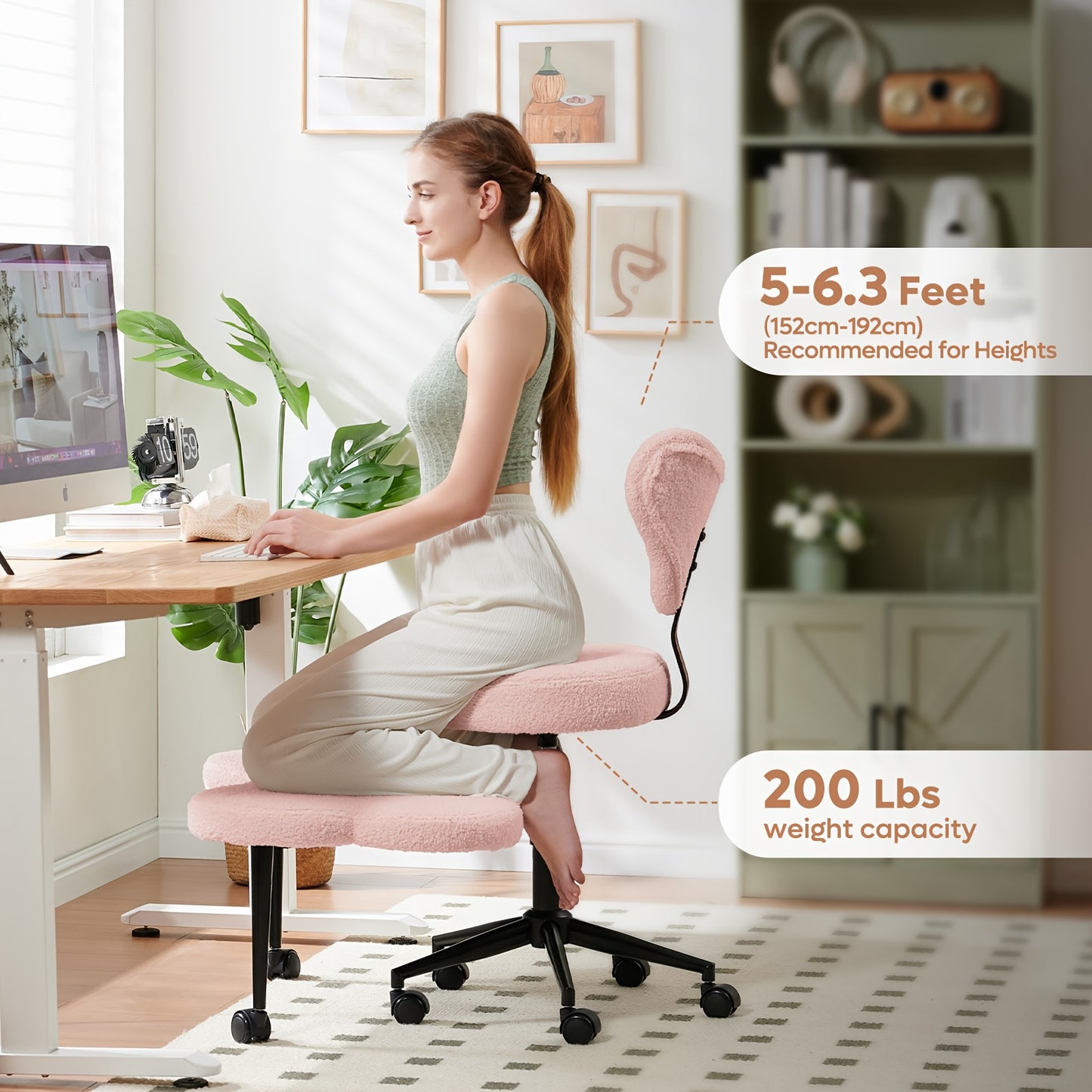 Cross Legged Chair - Meditation Chair With Wheels, ADHD Chair, Height Adjustable Seat, Adjustable Stool, Ergonomic Back Support, Flexible Design, Velvet And Faux Leather Black, Perfect Christmas Gift For Fidgety Sitters And Yoga Lover