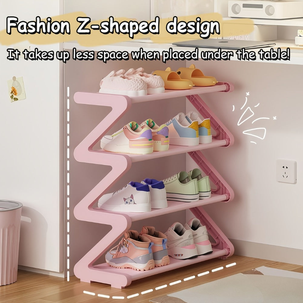 Multi-Layer Shoe Rack Freestanding Stackable Z-Shaped Plastic Shoe Organizer with Independent Storage Boxes Easy Assembly No Tools Required Space Saving