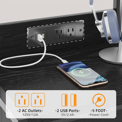 LED Nightstand with Charging Station & USB Ports, 41'' Tall 3-Drawer Bedside Table, PU Fabric End Table for Bedroom Dorm Apartment Small Space