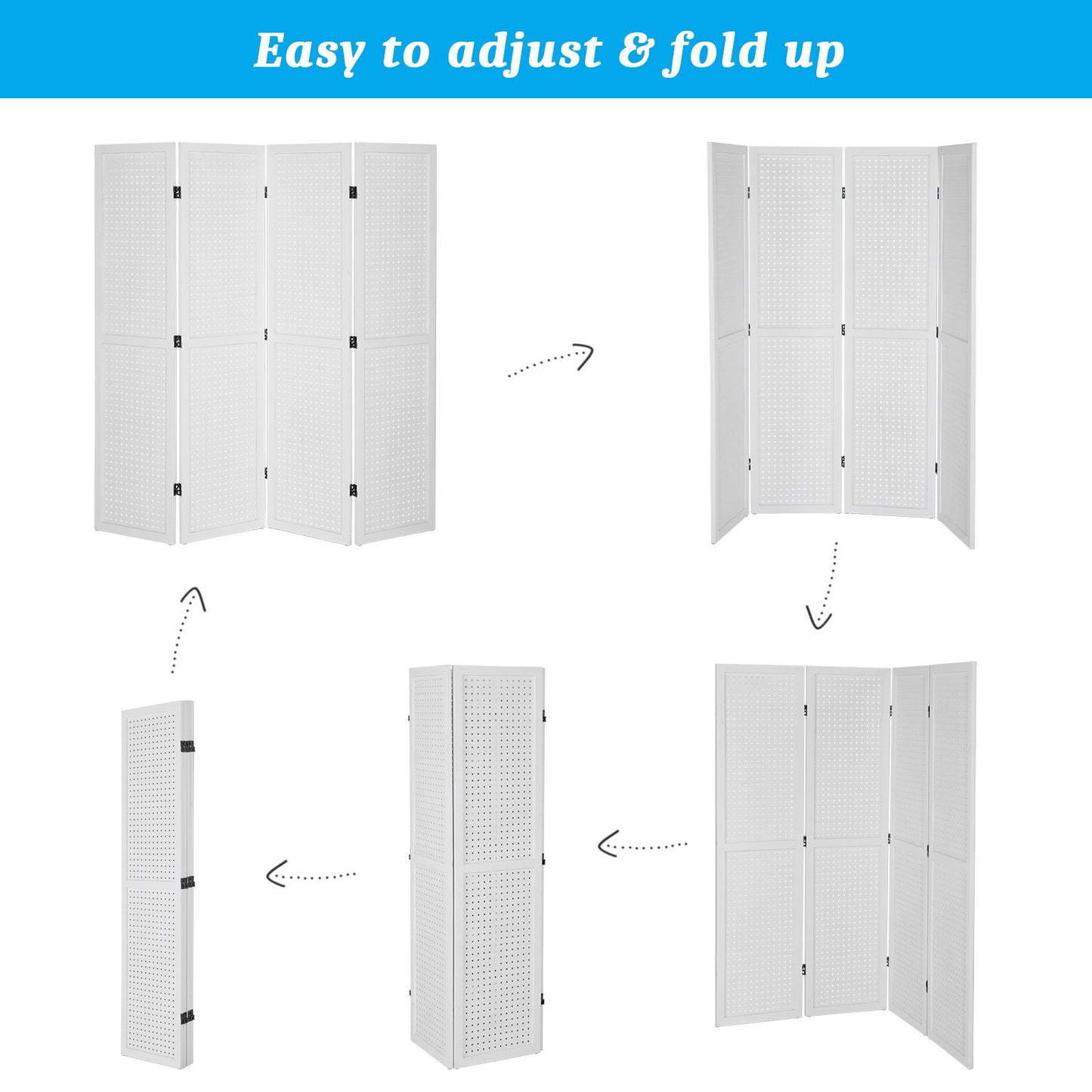 VINGLI Freestanding Pegboard with Support Feet, 5 FT Wood Room Divider Display Board Organizer, Folding Privacy Screen Partition Space Separator for Craft Shows Events Retail