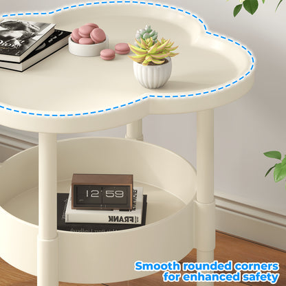 2-Tier Round Flower Shaped Side Table with Lower Shelf - Space-Saving Compact Design for Small Spaces, Easy Assembly Lightweight Durable Plastic Construction, Ideal for Living Room, Bedroom, Office - Ideal Gift for Home Decor
