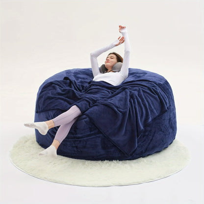 Beanbag Sofa Chair Set, Contains Bean Bag Chair, U-Shape Pillow, Blanket, And 6FT Carpet. Large Round Soft Removable Machine Washable Beanbag Sofa, with Filling, 50 Lb Memory Sponge Filled Living Room Bedroom Gamingroom Sofa Bed Relaxation