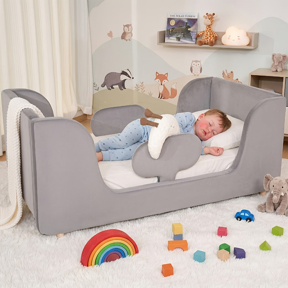 LILYPELLE Toddler Velvet Floor Bed, Child Bed for Kids with Extra Broad, Crib Size Toddler Bed, Velvet Bed Frame, Mat Is Not Included