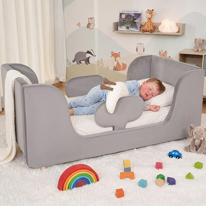 LILYPELLE Toddler Velvet Floor Bed, Child Bed for Kids with Extra Broad, Crib Size Toddler Bed, Velvet Bed Frame, Mat Is Not Included