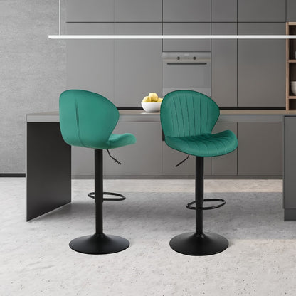 Velvet Bar Stools Set of 2 or 3 with Back & Footrest, Height Adjustable Swivel Counter Stools Shell Shape Kitchen Island Chairs 300 LBS, Green Blue Black Gray