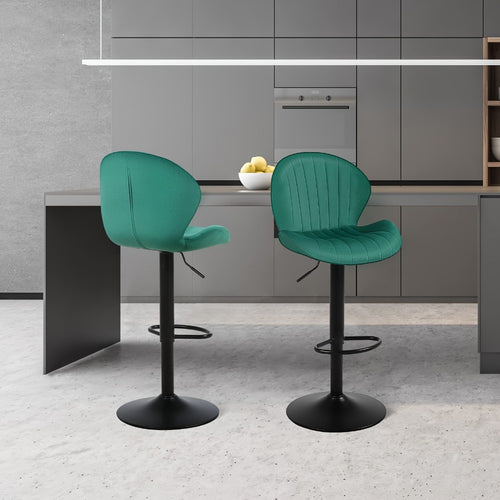 Velvet Bar Stools Set of 2 or 3 with Back & Footrest, Height Adjustable Swivel Counter Stools Shell Shape Kitchen Island Chairs 300 LBS, Green Blue Black Gray