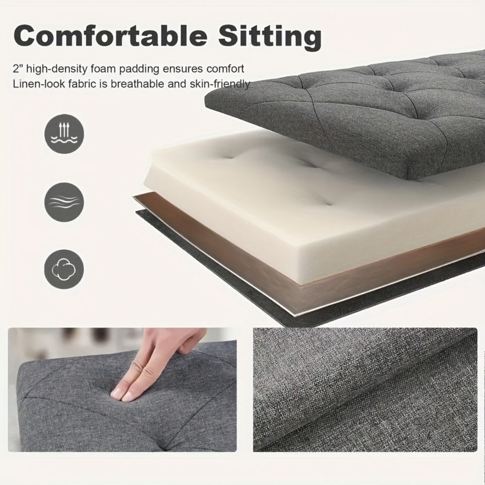Folding Storage Ottoman Bench with Seat, Heavy Duty Indoor Outdoor Organizer in 15" 30" 43" Sizes, Non-Porous Easy-Clean Surface for Living Room Bedroom Patio Garden Garage, Grey