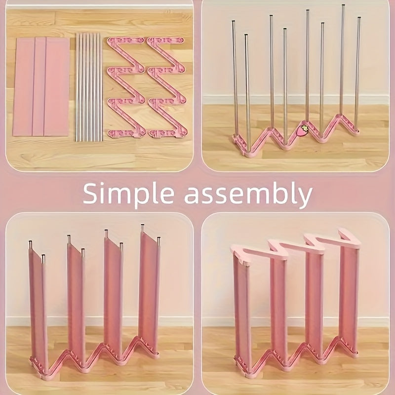 Heavy-Duty Pink 4-Tier Shoe Rack - Space-Saving Z-Shaped Shoe Organizer with Sturdy Metal/Plastic Construction, Freestanding Entryway, Dorm, Living Room, Hallway Storage - Easy Assembly, No Tools Needed, for Home, Office