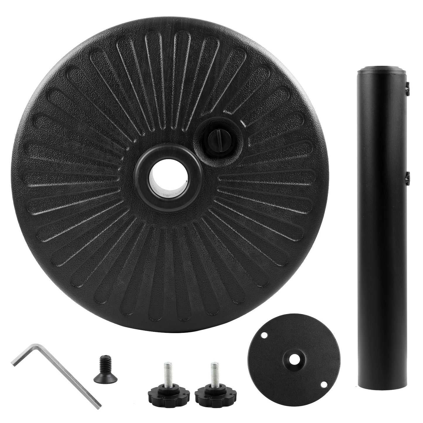 Outdoor Padded Umbrella Base, Round Plastic Umbrella Base, Lawn, Patio Outdoor Heavy Duty Umbrella Stand With 2 Adjustable Knobs, 3 Lined Rings, Black