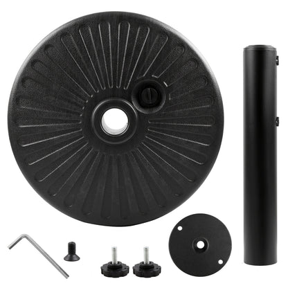 Outdoor Padded Umbrella Base, Round Plastic Umbrella Base, Lawn, Patio Outdoor Heavy Duty Umbrella Stand With 2 Adjustable Knobs, 3 Lined Rings, Black