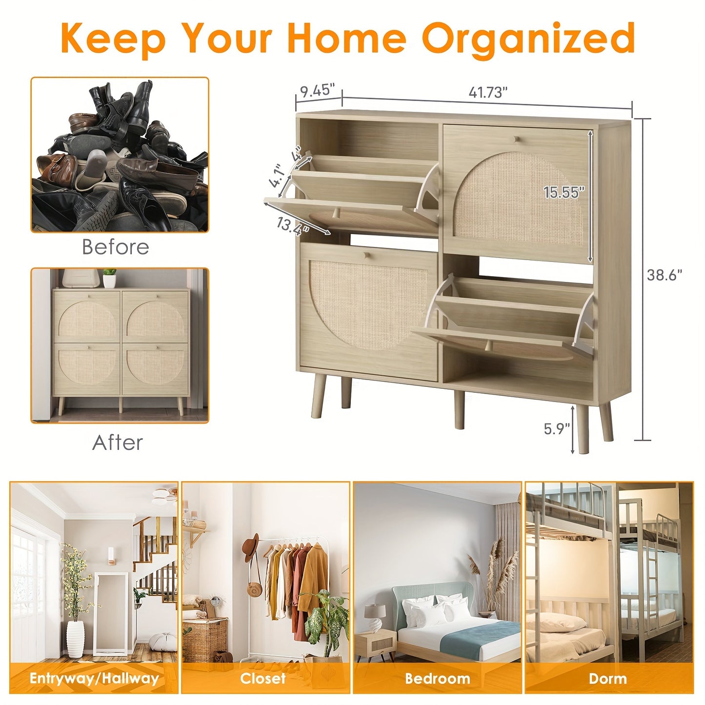 Shoe Storage Cabinet, with 2/4 Flip Drawers, Space-Saving Hidden Organizer with Detachable Shelves, Compact Design, Freestanding Entryway Hallway Furniture for Porch/Living Room Closet, Perfect for Gift