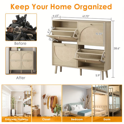 Shoe Storage Cabinet, with 2/4 Flip Drawers, Space-Saving Hidden Organizer with Detachable Shelves, Compact Design, Freestanding Entryway Hallway Furniture for Porch/Living Room Closet, Perfect for Gift