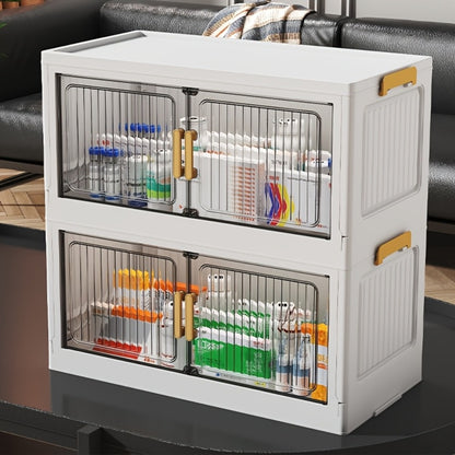 Stackable Rolling Medicine Cabinet Organizer with Lid & Casters Transparent, Large Capacity Foldable 3-6 Tier PP Plastic Storage Box for Bathroom Home Office Dorm Toilet Paper