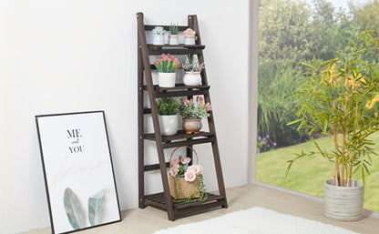 4-Tier Ladder Plant Stand Solid Wood Foldable, Paulownia Wood Display Shelf for Plants Garden Patio Balcony Living Room, Corner Shelf Storage Rack Bookshelf