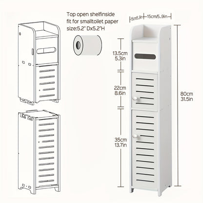 Small Bathroom Storage Cabinet, Slim And Crafted PVC Organizer, Ideal for Tight Spaces, Easy to Assemble And Durable, Multi-Purpose Toilet Paper Holder Cabinet for Bathroom, Bedroom And Living Room, (8Mm Material Thickness)