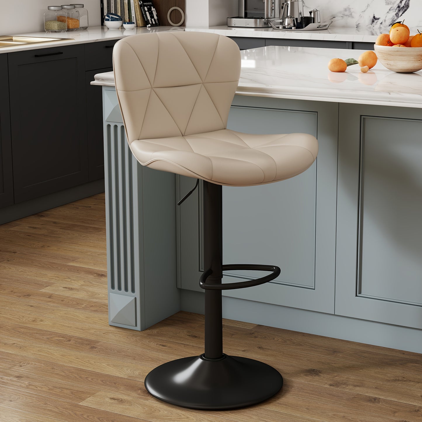 Swivel Bar Stools Set of 1/2/3/4, Adjustable Height Faux Leather Upholstered Counter Stools with Back & Thickened Cushion, Modern Island Barstools for Kitchen, Restaurant & Home Bar – Black White Gray Khaki