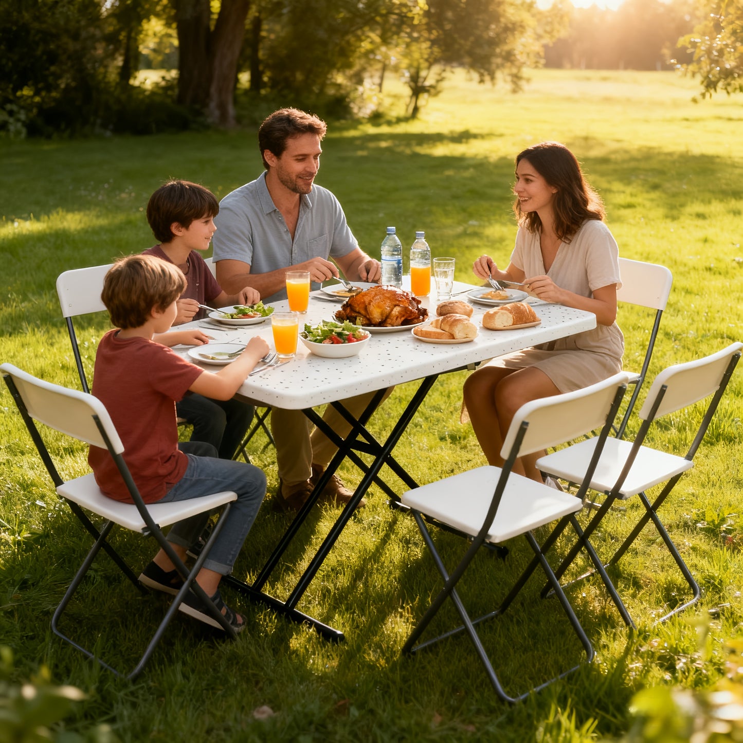 4/6ft Folding Table, Equipped With Metal Legs, Sturdy And Durable. The Plastic Tabletop Is Easy To Clean And Suitable For Camping, Outdoor Activities, Family Meals, And Team Events.