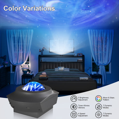 Metal Platform Bed with Storage Ottoman, Upholstered Headboard, Starry Sky Lighting Design, and Reinforced Bed Legs, Easy to Assemble