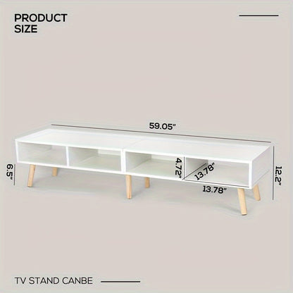59" Modern Wooden TV Stand, Supports 65" TV, Cable Management, Living Room Television Furniture, Simple and Stylish Media Console, Easy to Assemble, Black and White