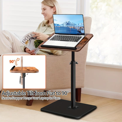 Small End Table Adjustable Height, 90 Degree Flip-Over Panel Side Table for Small Spaces 360 Degree Swivel TV Tray Couch Tables That Slide Under, Food Snack Trays for Sofa Bed Living Room