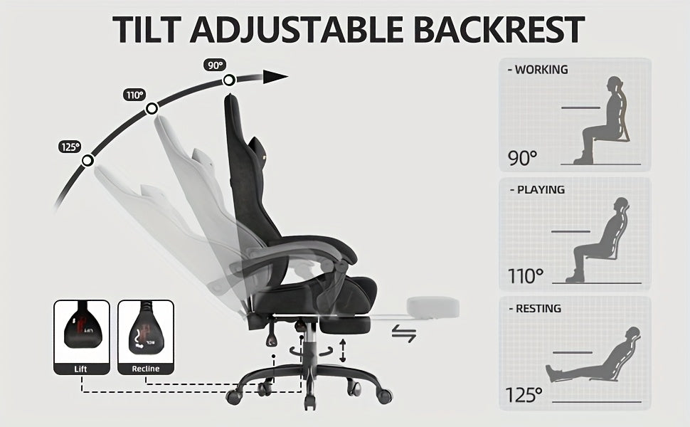 Beczeeb Ergonomic Velvet Fabric Gaming Chair, High Back Gamer Chair with Massage And Footrest, Reclining Computer Office Chair for Adults, Racing Style Video Game Chair with Headrest