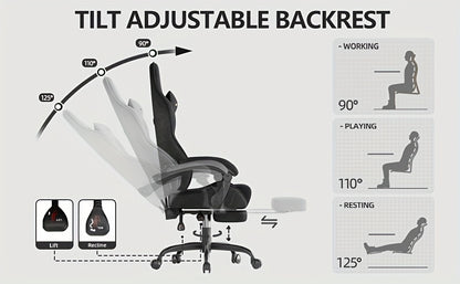 Beczeeb Ergonomic Velvet Fabric Gaming Chair, High Back Gamer Chair with Massage And Footrest, Reclining Computer Office Chair for Adults, Racing Style Video Game Chair with Headrest