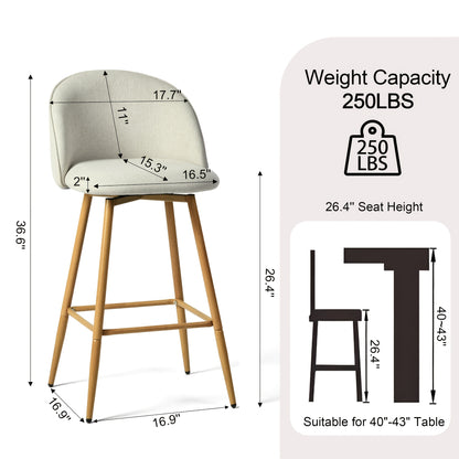 Homy Casa Set Of 1/2/3/4 Upholstered Swivel Counter Stools, 26-Inch, Industrial Style, Beige Fabric Seat with Footrest & Oak-Finish Legs, Ideal for Kitchen Islands Or Dining Areas