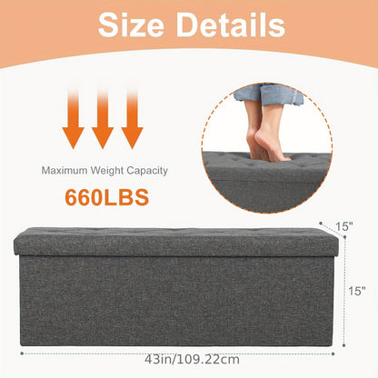 Storage Ottoman Bench 30 & 43 Inch Folding Padded Seat with Hidden Compartment, Holds 660 LB Heavy Duty Footrest End of Bed Stool for Bedroom Living Room Entryway, Grey Black Brown Pink Blue Beige