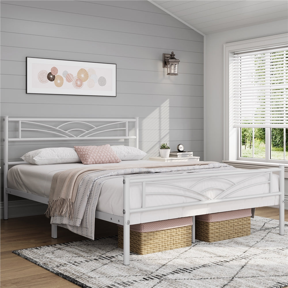 Costoffs Metal Platform Bed Frame with Cloud-inspired Design Headboard and Metal Bed Slats, Ample Under-bed Storage, Halloween Gift, Christmas Gift
