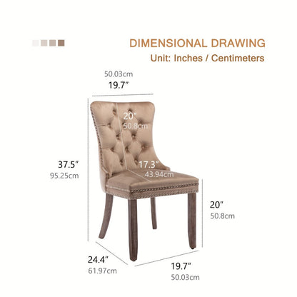 Velvet Wingback Dining Chairs Set of 2 with Tufted Button Back and Ring Pull Trim - Luxury Upholstered Chairs for Dining Room Living Room and Bedroom