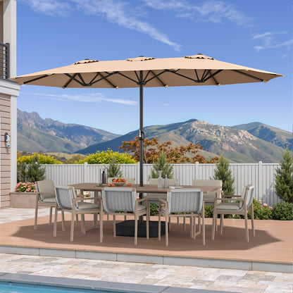 15ft Large Rectangle Patio Umbrella with Base Included – UPF50+ Double-Sided Canopy, Crank Handle, 12-Rib Wind Resistant Frame, Triple Vents, Safety Lock for Poolside, Garden & Yard, Beige & Blue